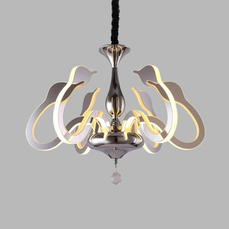 Lustre acrylique tête de cygne modernisme, 6 ampoules, lampe suspendue chromée en lumière blanche/chaude/naturelle avec go...