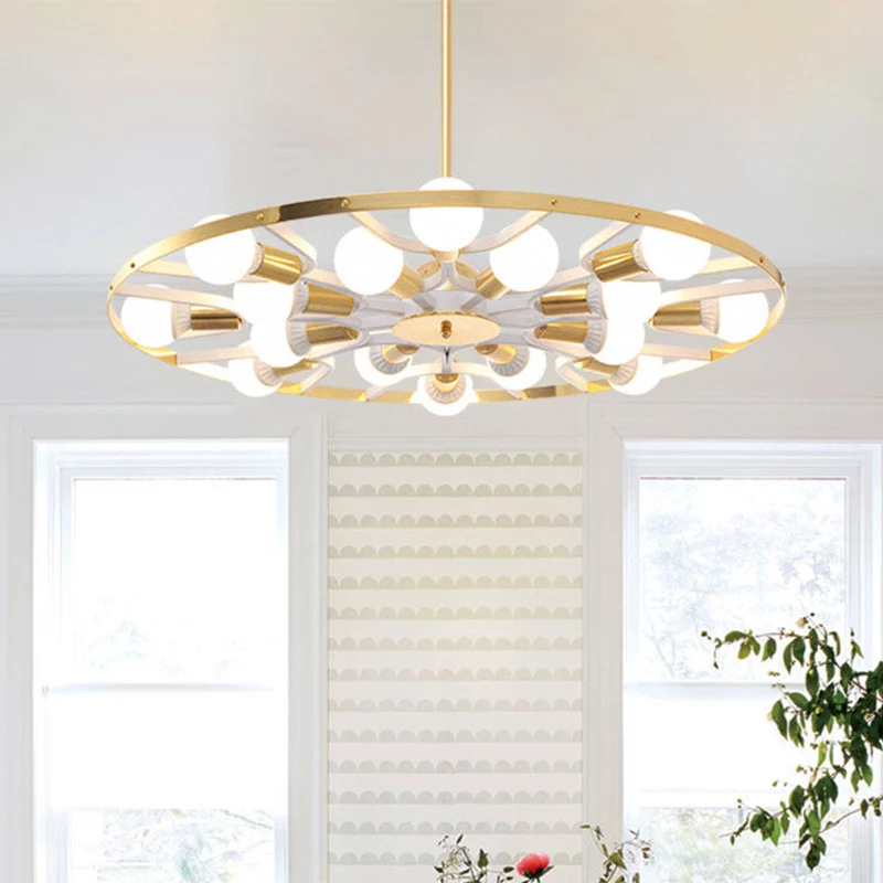 Lustre à ampoule nue avec anneau doré, 16 lumières, luminaire de plafond métallique moderne Clearhalo