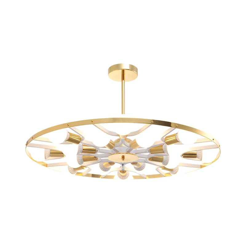 Lustre à ampoule nue avec anneau doré, 16 lumières, luminaire de plafond métallique moderne Clearhalo