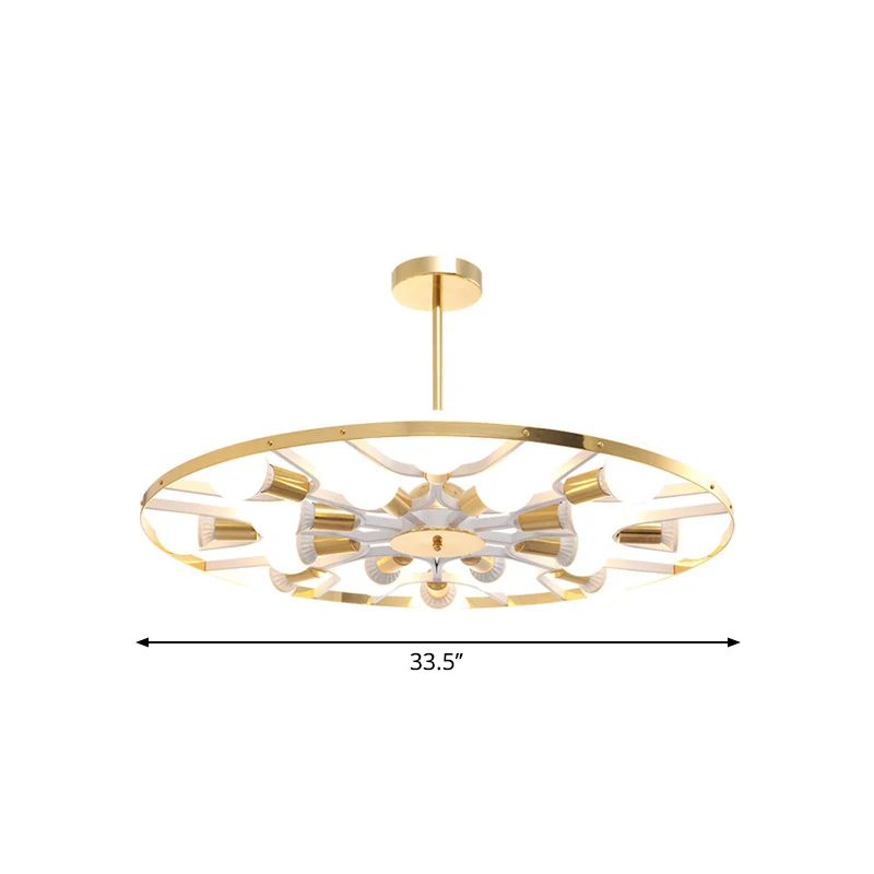 Lustre à ampoule nue avec anneau doré, 16 lumières, luminaire de plafond métallique moderne Clearhalo
