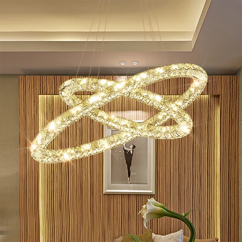 Lustre à anneaux en cristal entrelacé, plafonnier LED Glam Clearhalo