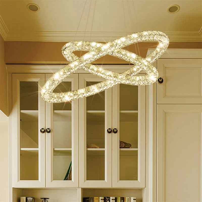 Lustre à anneaux en cristal entrelacé, plafonnier LED Glam Clearhalo