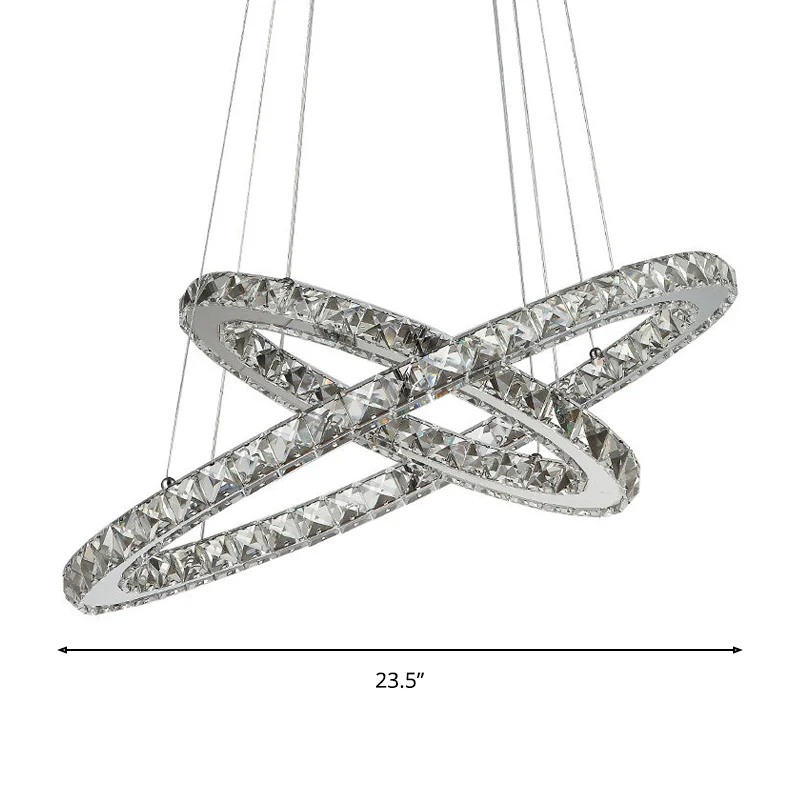 Lustre à anneaux en cristal entrelacé, plafonnier LED Glam Clearhalo