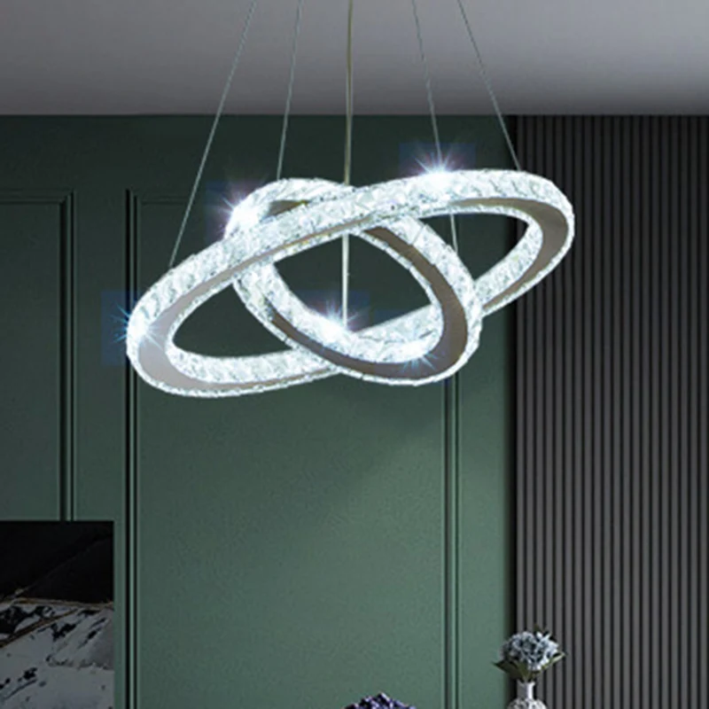 Lustre annulaire contemporain, suspension en cristal K9, luminaire décoratif d'intérieur, idéal pour un salon Clearhalo