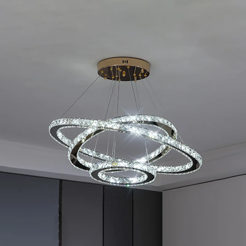 Lustre annulaire contemporain, suspension en cristal K9, luminaire décoratif d'intérieur, idéal pour un salon Clearhalo
