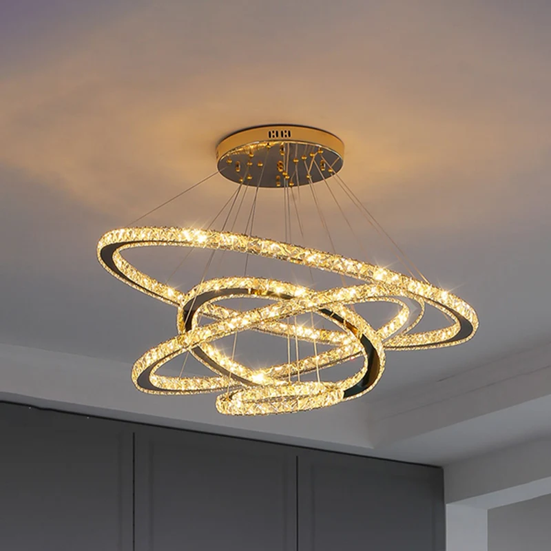 Lustre annulaire contemporain, suspension en cristal K9, luminaire décoratif d'intérieur, idéal pour un salon Clearhalo