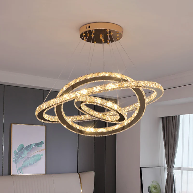 Lustre annulaire contemporain, suspension en cristal K9, luminaire décoratif d'intérieur, idéal pour un salon Clearhalo