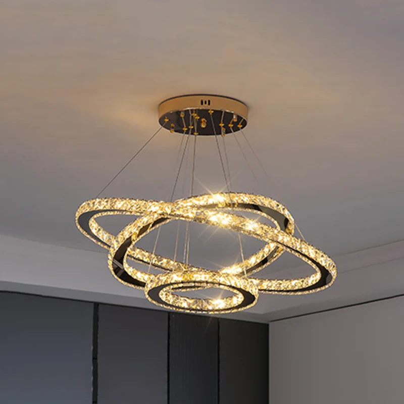 Lustre annulaire contemporain, suspension en cristal K9, luminaire décoratif d'intérieur, idéal pour un salon Clearhalo