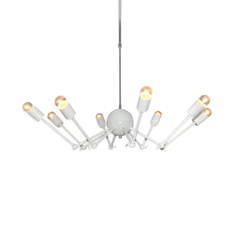 Lustre araignée extensible blanc, suspension moderniste en fer à 8 ampoules avec design à ampoule ouverte Clearhalo