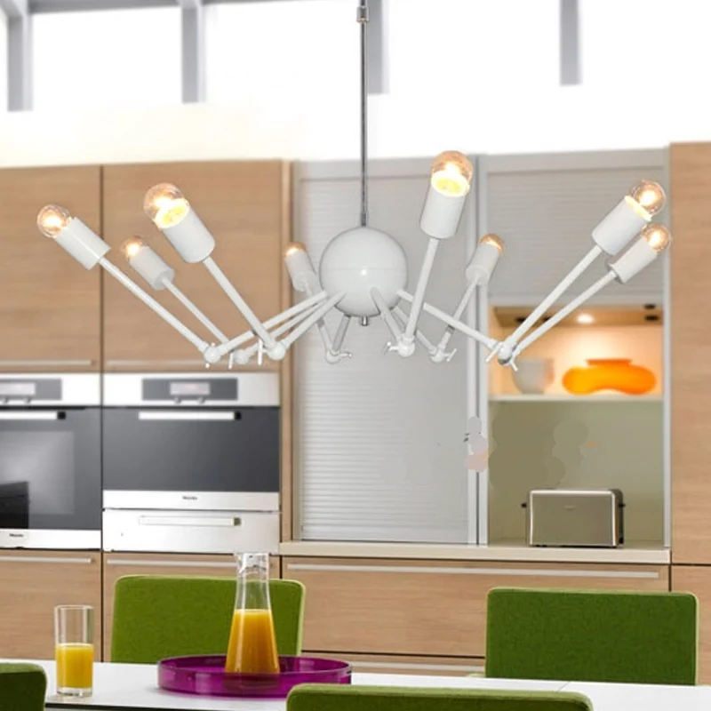 Lustre araignée extensible blanc, suspension moderniste en fer à 8 ampoules avec design à ampoule ouverte Clearhalo