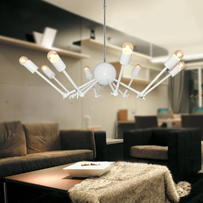 Lustre araignée extensible blanc, suspension moderniste en fer à 8 ampoules avec design à ampoule ouverte Clearhalo