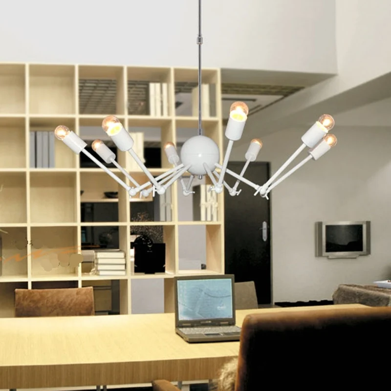 Lustre araignée extensible blanc, suspension moderniste en fer à 8 ampoules avec design à ampoule ouverte Clearhalo