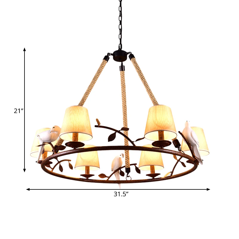 Lustre beige à 6 lumières, luminaire traditionnel en tissu avec abat-jour conique Clearhalo