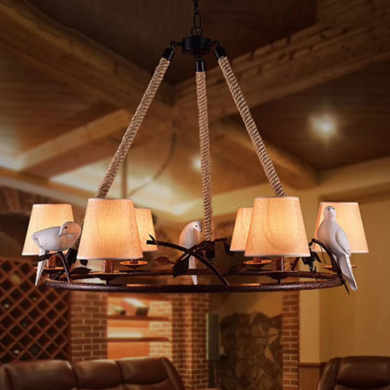 Lustre beige à 6 lumières, luminaire traditionnel en tissu avec abat-jour conique Clearhalo