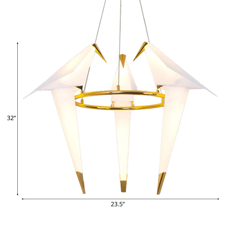 Lustre Birdie en plastique, éclairage moderniste à 2/3 lumières, finition dorée, avec anneau en métal, lumière chaude/blan...