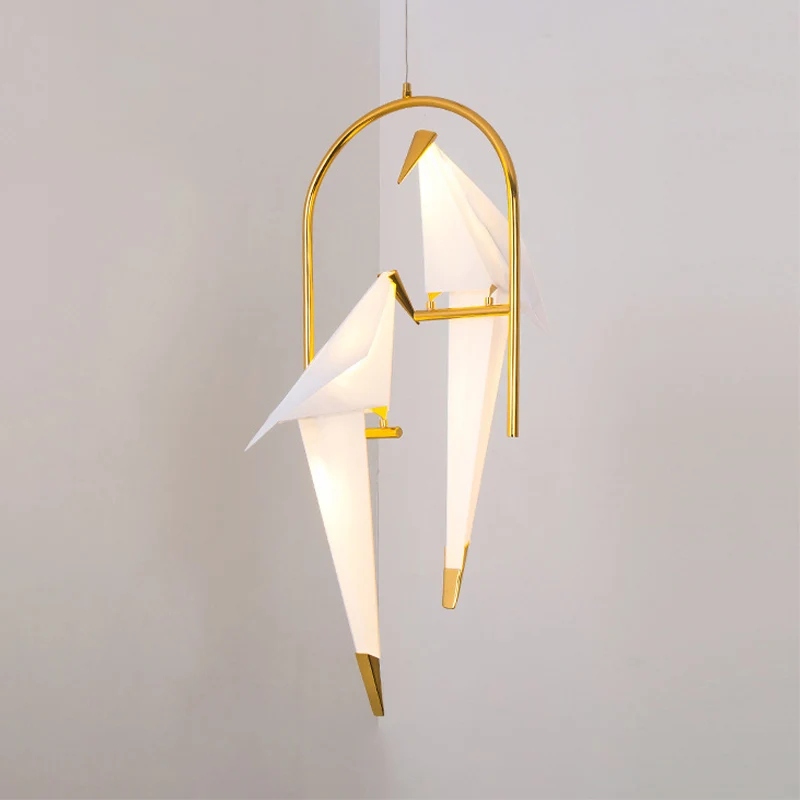 Lustre Birdie en plastique, éclairage moderniste à 2/3 lumières, finition dorée, avec anneau en métal, lumière chaude/blan...