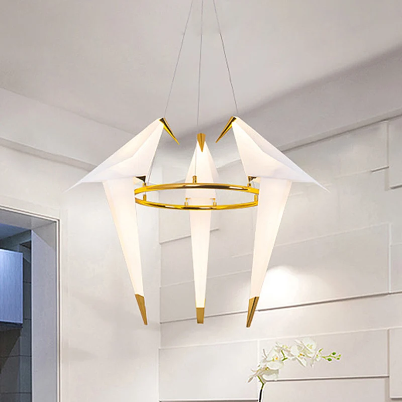 Lustre Birdie en plastique, éclairage moderniste à 2/3 lumières, finition dorée, avec anneau en métal, lumière chaude/blan...