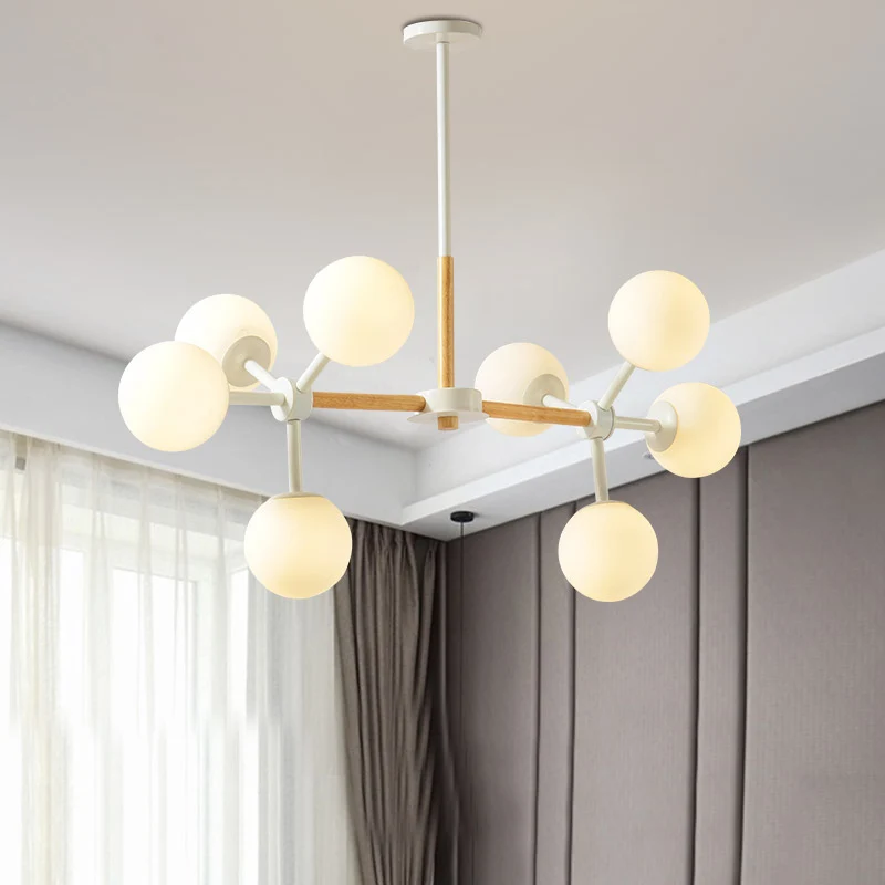 Lustre blanc moderne, abat-jour sphérique, 8/12 lumières suspendues en verre opale, pour Table à manger d'hôtel Clearhalo