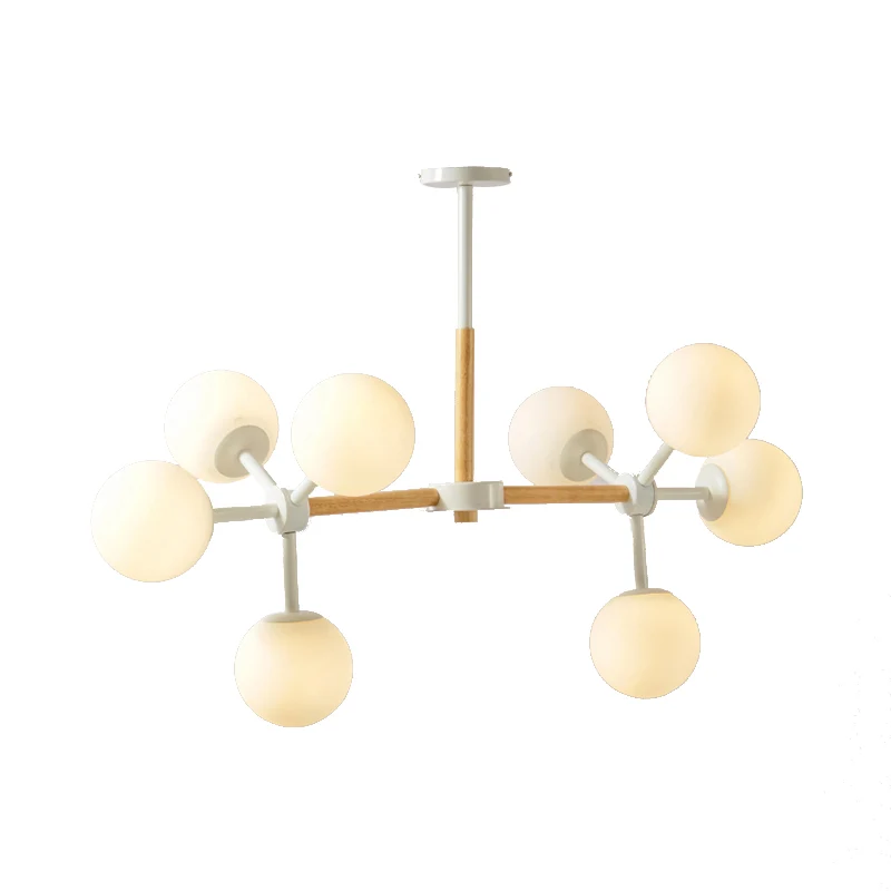 Lustre blanc moderne, abat-jour sphérique, 8/12 lumières suspendues en verre opale, pour Table à manger d'hôtel Clearhalo