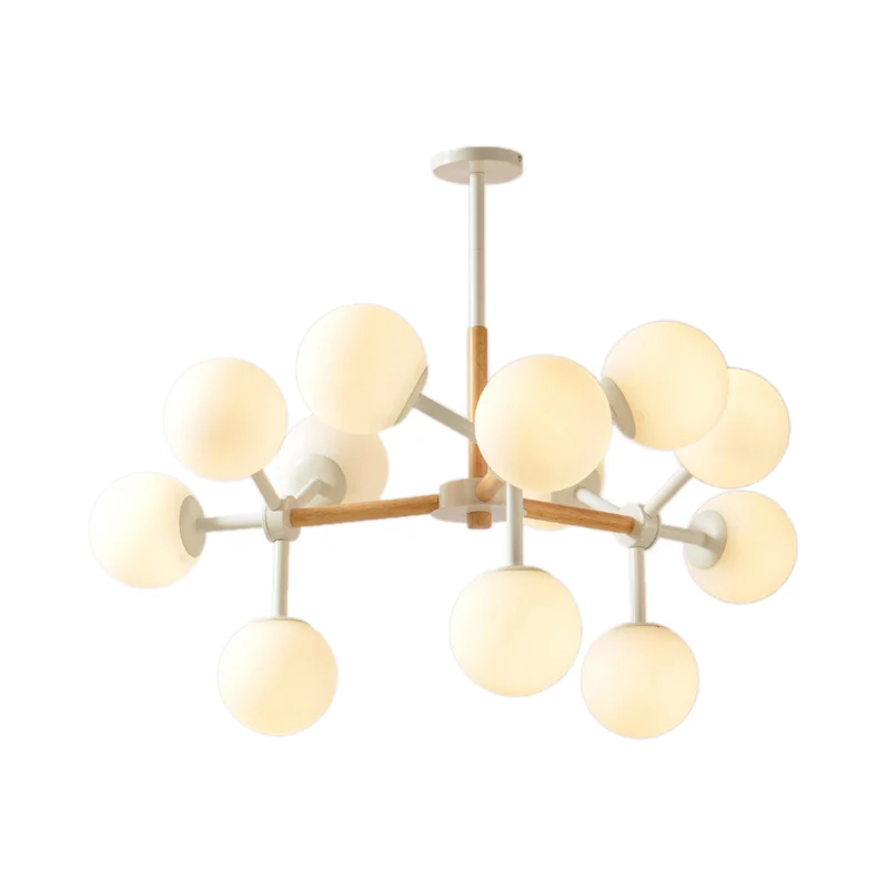Lustre blanc moderne, abat-jour sphérique, 8/12 lumières suspendues en verre opale, pour Table à manger d'hôtel Clearhalo