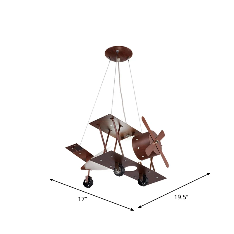 Lustre bleu simple pour enfants, finition café, lampe à Suspension biplan avec abat-jour en verre opale Clearhalo