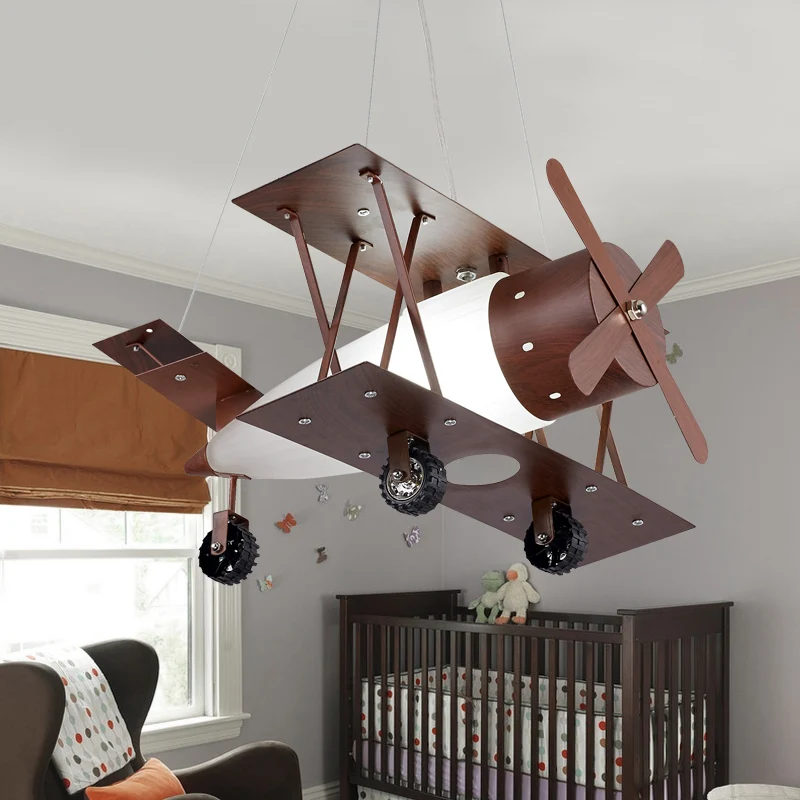 Lustre bleu simple pour enfants, finition café, lampe à Suspension biplan avec abat-jour en verre opale Clearhalo
