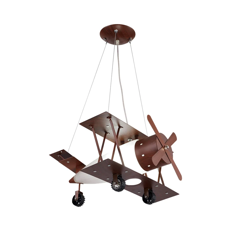 Lustre bleu simple pour enfants, finition café, lampe à Suspension biplan avec abat-jour en verre opale Clearhalo