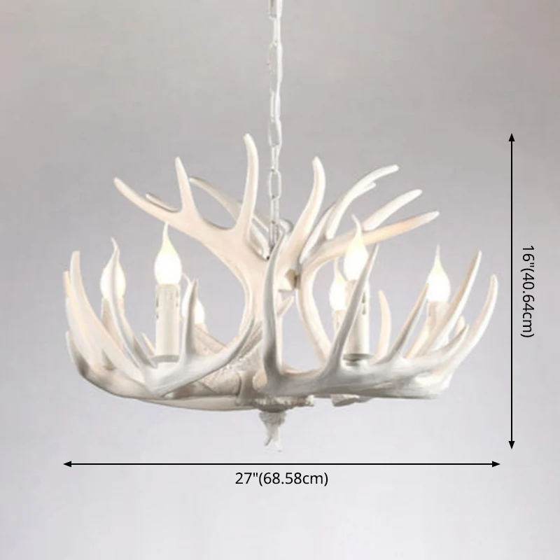 Lustre en bois de cerf à ampoule nue, Suspension en résine blanche de Style campagnard pour le salon Clearhalo