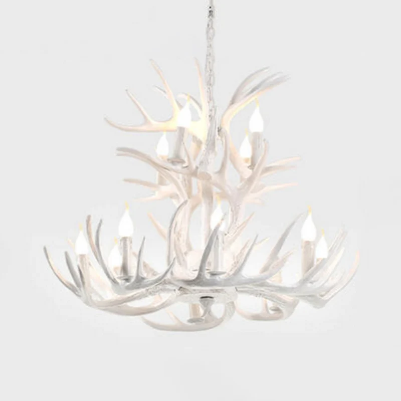 Lustre en bois de cerf à ampoule nue, Suspension en résine blanche de Style campagnard pour le salon Clearhalo