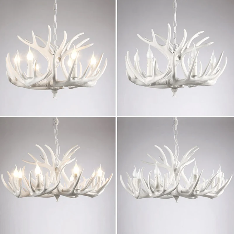 Lustre en bois de cerf à ampoule nue, Suspension en résine blanche de Style campagnard pour le salon Clearhalo