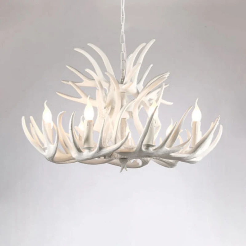 Lustre en bois de cerf à ampoule nue, Suspension en résine blanche de Style campagnard pour le salon Clearhalo