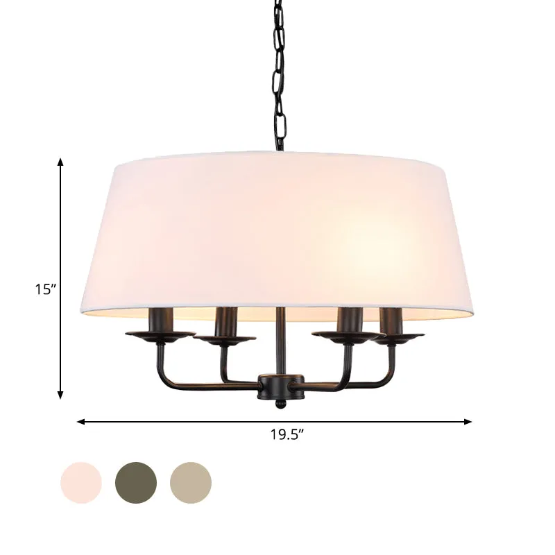 Lustre à bougie classique en tissu blanc/vert/Beige, 4 ampoules, luminaire de plafond suspendu avec abat-jour tambour Clea...