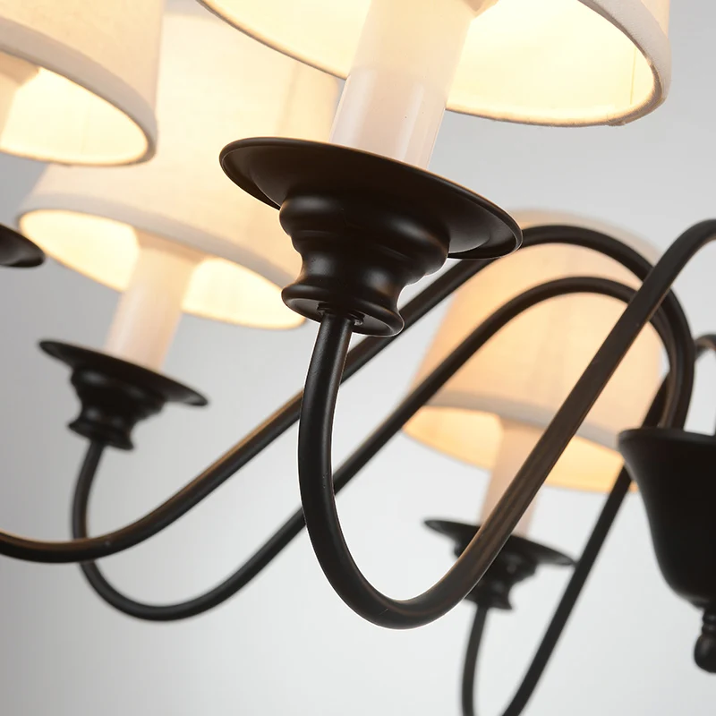 Lustre à bougie noire en tissu rustique, luminaire suspendu pour Restaurant, avec abat-jour en tissu conique Clearhalo