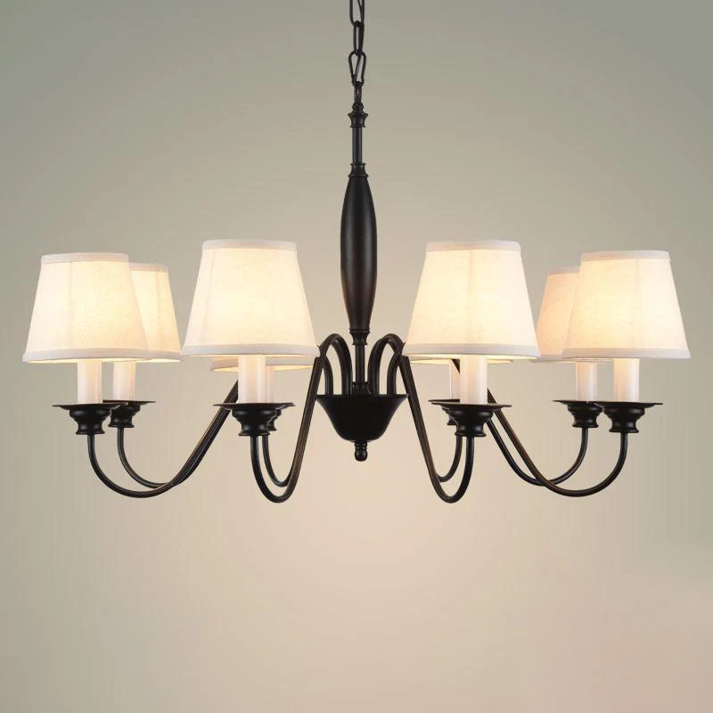 Lustre à bougie noire en tissu rustique, luminaire suspendu pour Restaurant, avec abat-jour en tissu conique Clearhalo
