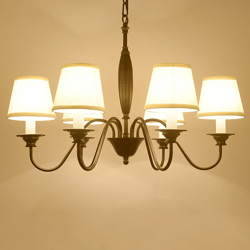 Lustre à bougie noire en tissu rustique, luminaire suspendu pour Restaurant, avec abat-jour en tissu conique Clearhalo