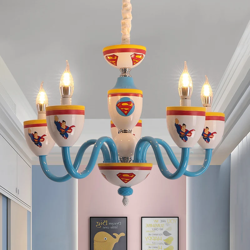 Lustre à bougie sans reproche de dessin animé, avec verre de voiture, 6 lumières suspendues, pour chambre de garçons et de...