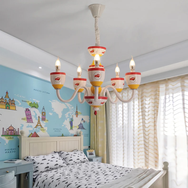 Lustre à bougie sans reproche de dessin animé, avec verre de voiture, 6 lumières suspendues, pour chambre de garçons et de...