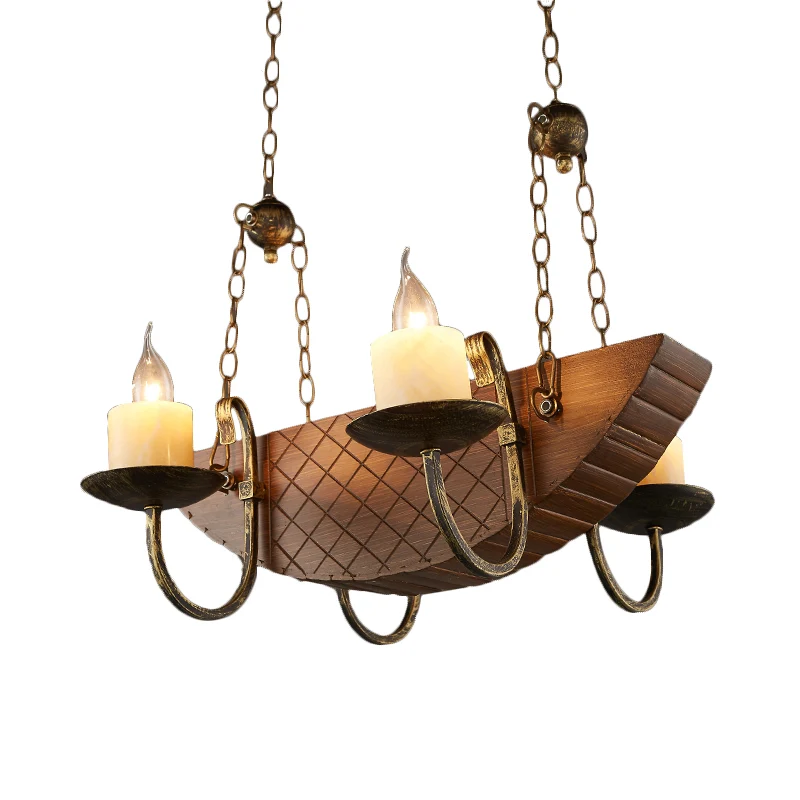 Lustre à bougies à 4 ampoules, plafonnier traditionnel suspendu en bois noir pour salle à manger Clearhalo
