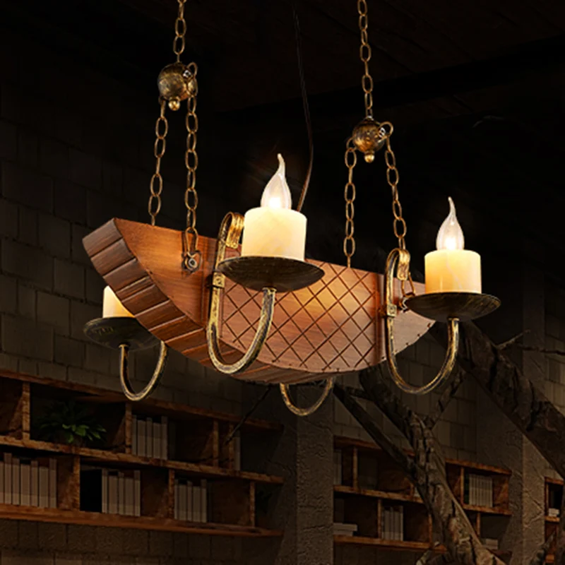 Lustre à bougies à 4 ampoules, plafonnier traditionnel suspendu en bois noir pour salle à manger Clearhalo