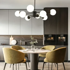 Lustre boule minimaliste moderne en verre opale, lampe à Suspension de plafond pour salon Clearhalo