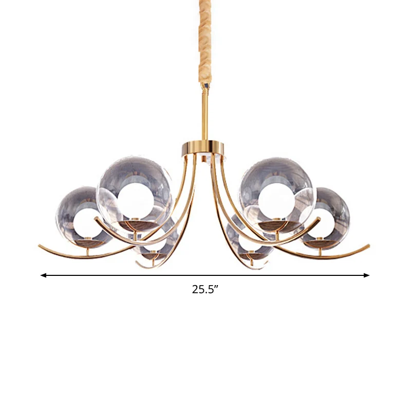 Lustre boule de verre transparent, luminaire de Style moderne, lampe suspendue dorée à 6/8/10 têtes avec bras incurvé Clea...