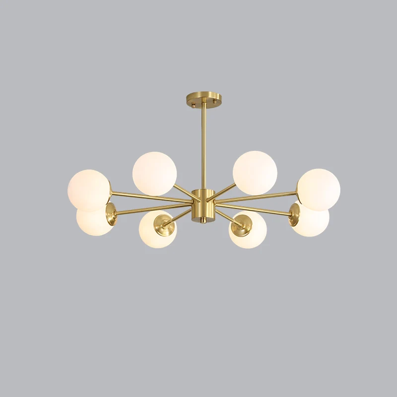 Lustre boules postmodernisme en verre ivoire, luminaire suspendu pour salon, Design éclaté en or Clearhalo