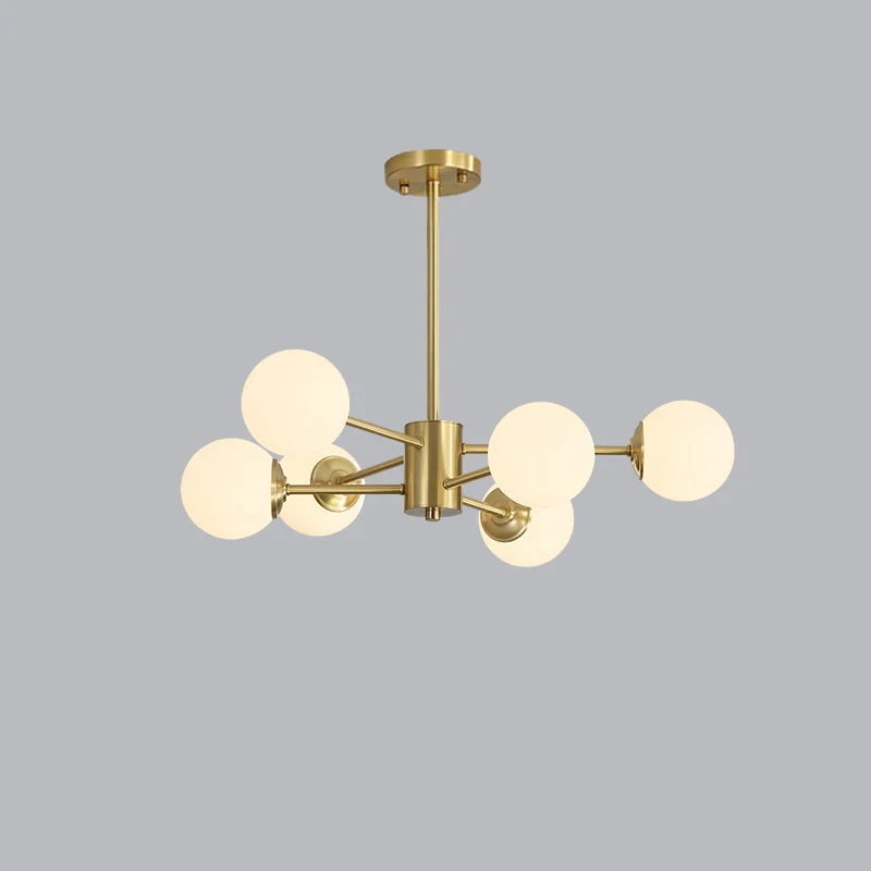 Lustre boules postmodernisme en verre ivoire, luminaire suspendu pour salon, Design éclaté en or Clearhalo