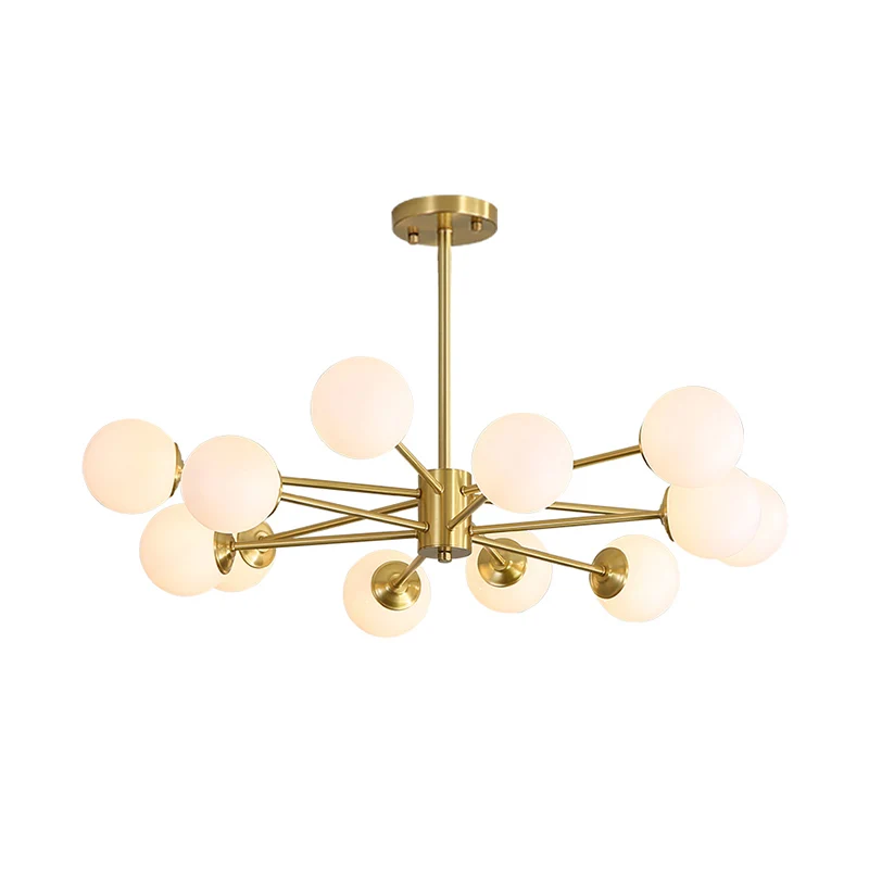 Lustre boules postmodernisme en verre ivoire, luminaire suspendu pour salon, Design éclaté en or Clearhalo