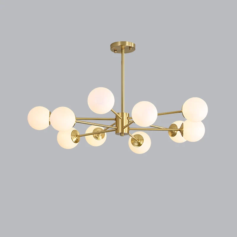 Lustre boules postmodernisme en verre ivoire, luminaire suspendu pour salon, Design éclaté en or Clearhalo