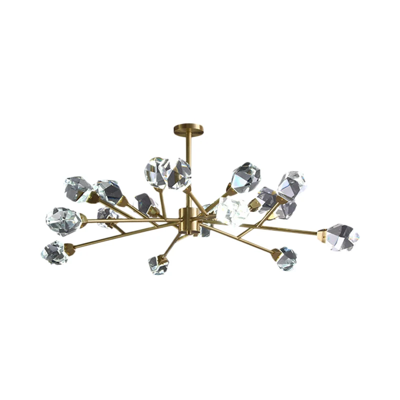 Lustre à branches en laiton, bloc de cristal moderne, 9/12/18 lumières, suspension pour salle familiale Clearhalo