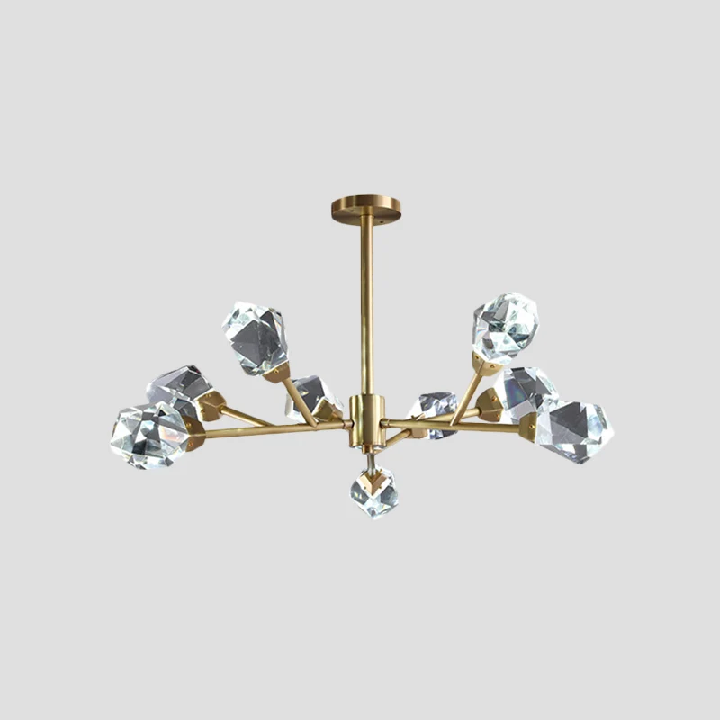 Lustre à branches en laiton, bloc de cristal moderne, 9/12/18 lumières, suspension pour salle familiale Clearhalo
