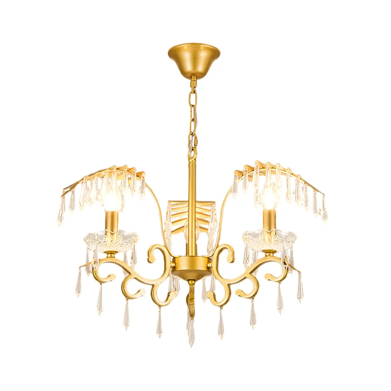 Lustre à branches de Style Vintage, luminaire en métal et cristal, 3/6/8 lumières, lampe suspendue avec motif de feuilles...