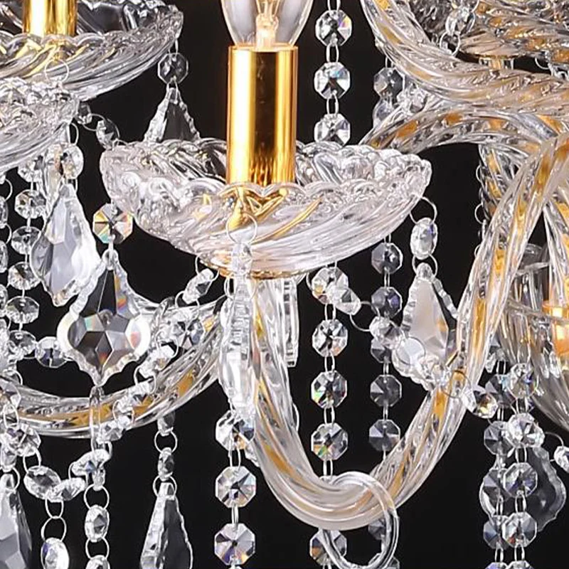 Lustre à bras incurvé, lampe moderne en cristal biseauté, 10 ampoules, pendentif goutte de salon en laiton Clearhalo