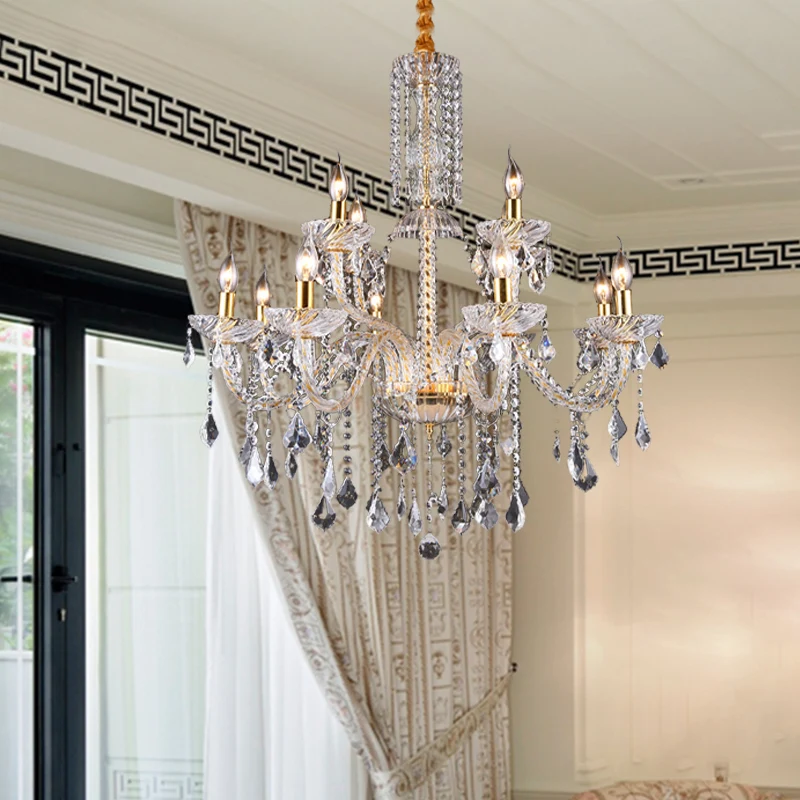 Lustre à bras incurvé, lampe moderne en cristal biseauté, 10 ampoules, pendentif goutte de salon en laiton Clearhalo